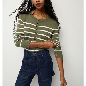 Veronica Beard 'Dianora' Green Viscose Striped Knit Top Size M